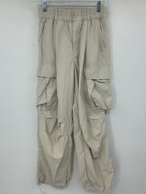 Deluc Women’s Cargo Pants Beige Elastic Waist Adjustable Ankle Track Pants Small